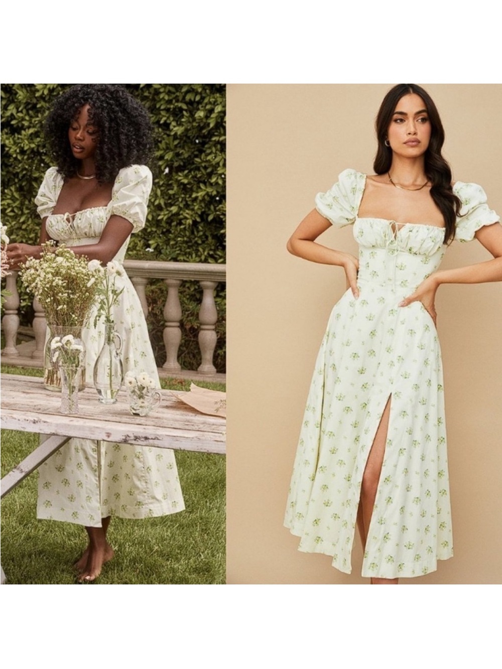 NEW HOUSE OF CB 'Tallulah' Ivory Floral Puff
Sleeve Midi Dress Size Large​​​